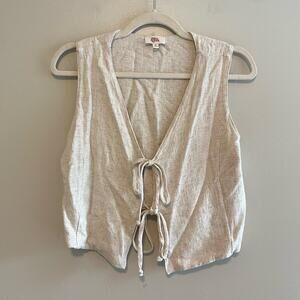 If She Loves Size M Beige Linen Blend Vest Tie Front